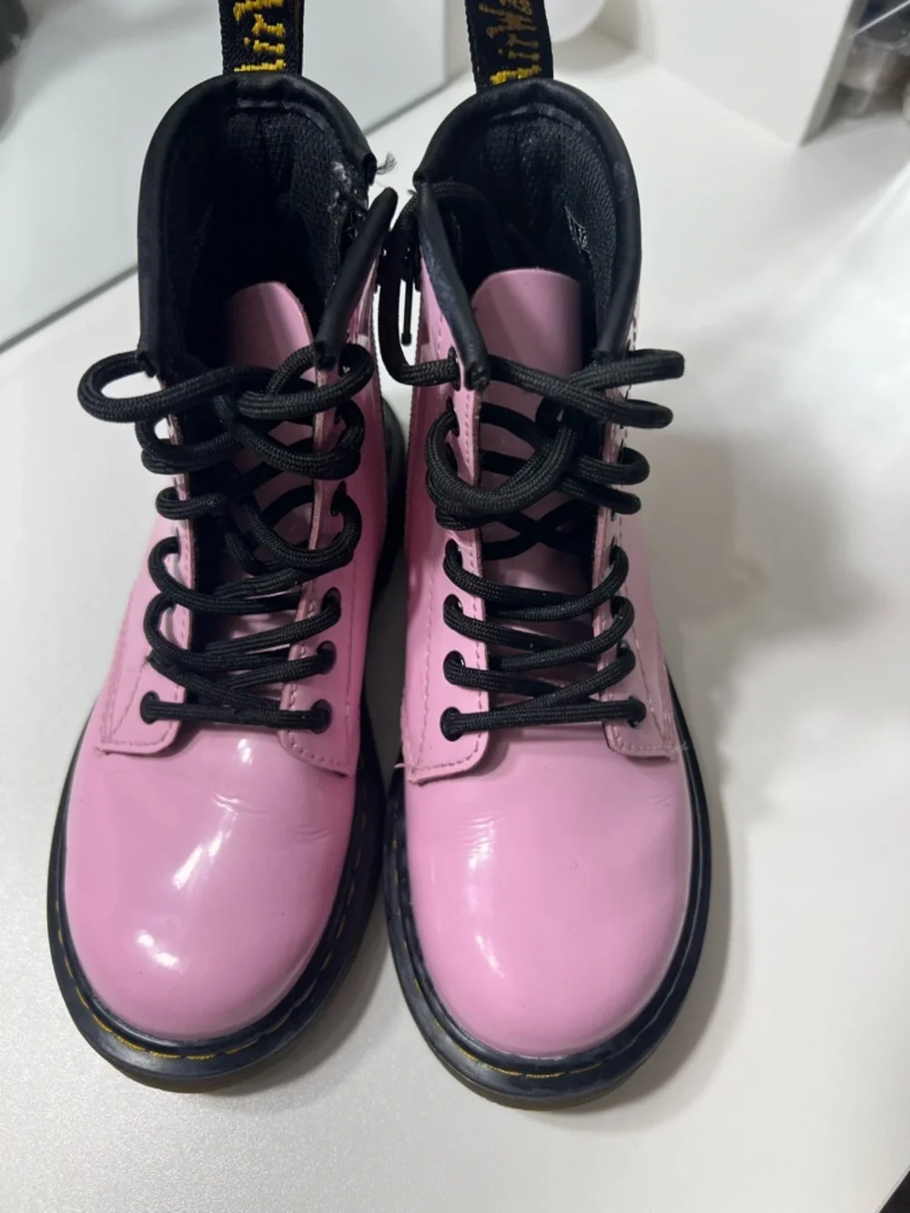 Dr. Martens Junior 1460 Patent Leather Lace Up Boots in Pale Pink size 12